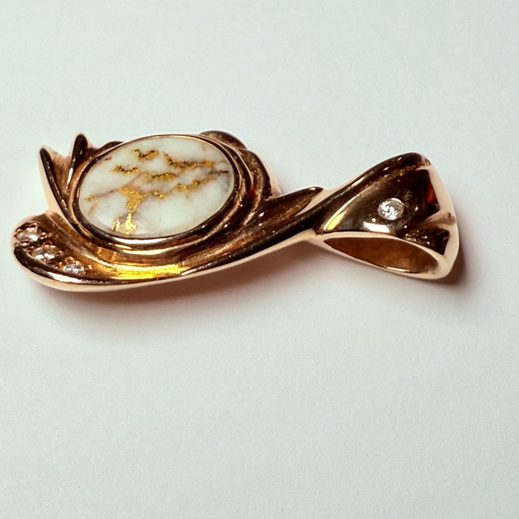 $12K OroCal 14k Solid Yellow Gold Quartz Nugget Diamond 1.5" Handmade Pendant - Picture 3 of 12